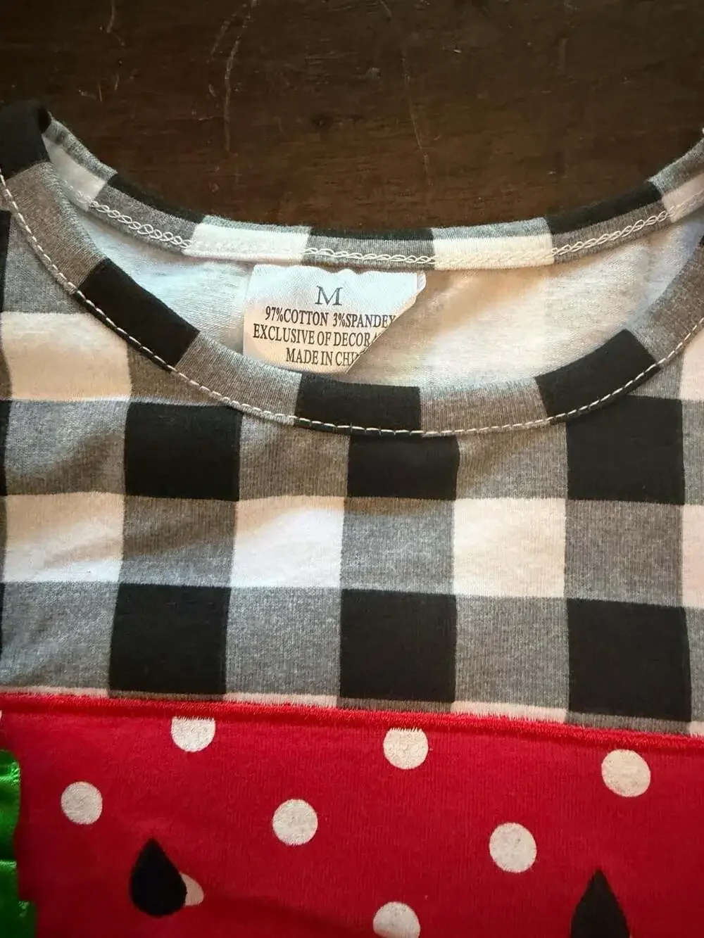 Girls Watermelon Black White Gingham Ruffle Sleeve Top and Red Denim Shorts